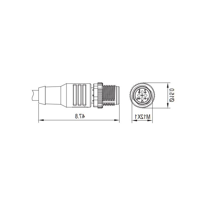 M12 4Pin公/母，单端预制PVC非软电缆，带屏蔽，灰色护套，0C4A23-XXX